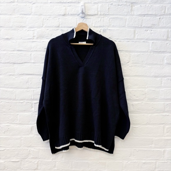 MerseaCollared Sweater Poncho Black Cream OS